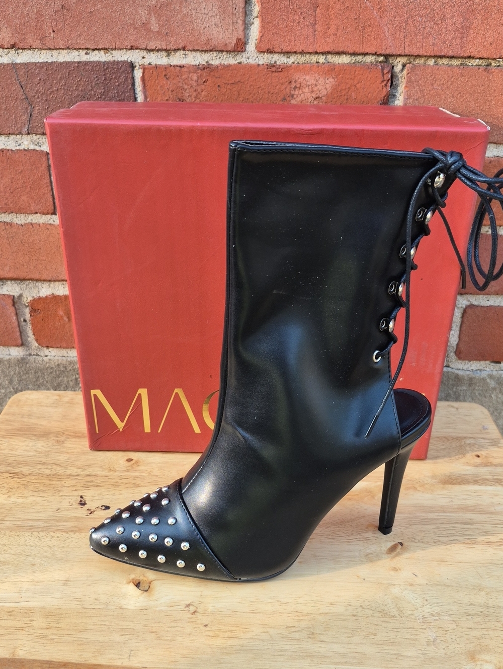 Mackin J Women's 8.5 Black Corset Back Peep Toe Bootie - New